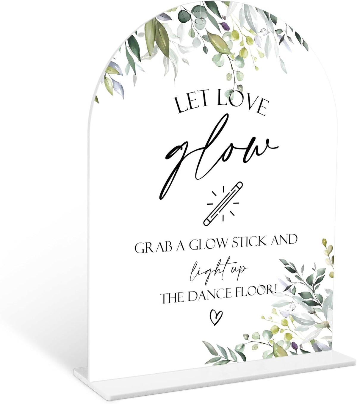 Greenery Let Love Glow Sign, 6 x 8 Inch White Arch Acrylic Wedding Sign with Holder, Wedding Sign