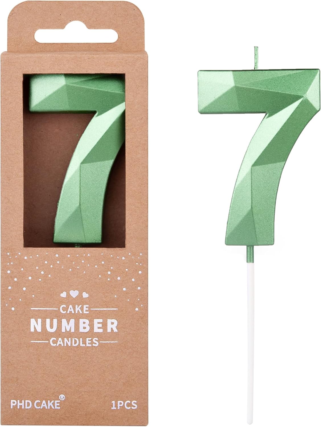 PHD CAKE 2.76 Inch Crystal Green 7 Number Cake Candle, Numeral Birthday Candles, Green Number