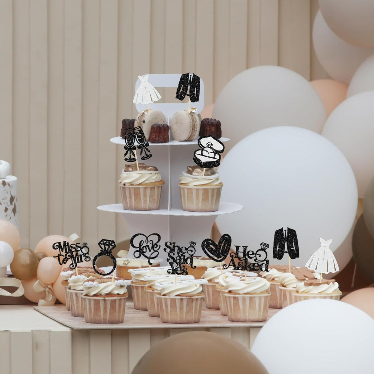 Gyufise 30Pcs She Said Yes Cupcake Toppers Glitter Diamond Ring I Do Love Cupcake Picks Miss to Mrs