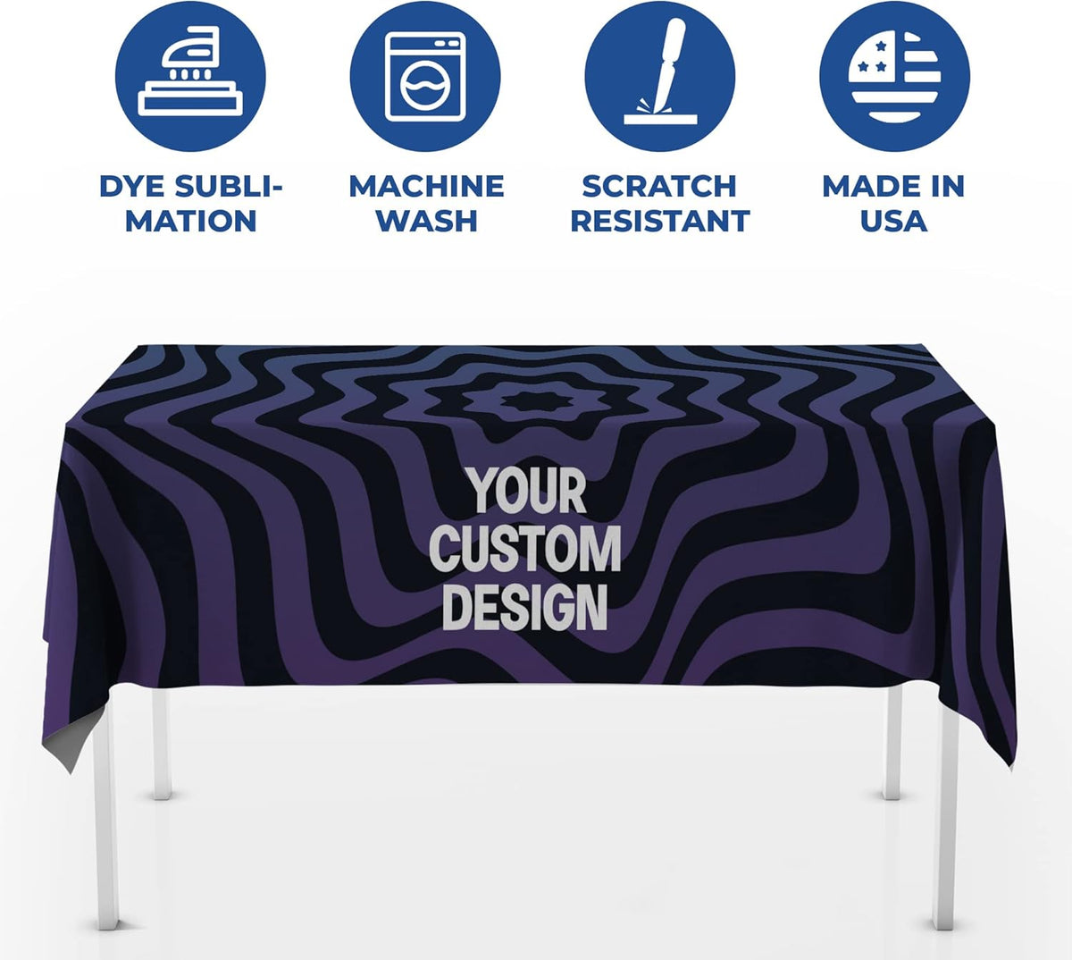 DreamController Custom Table Cloth for 4ft/5ft/6ft Table with Business Logo, Image or Text
