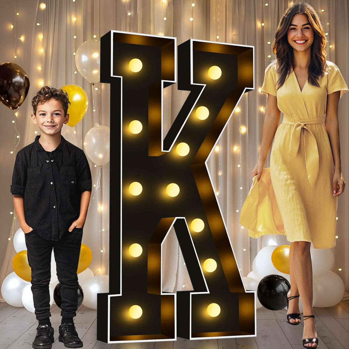 Pooqla 4 FT Marquee Light Up Letters, Black Marquee Letter Lights 4 Feet Tall, Giant Letter Sign