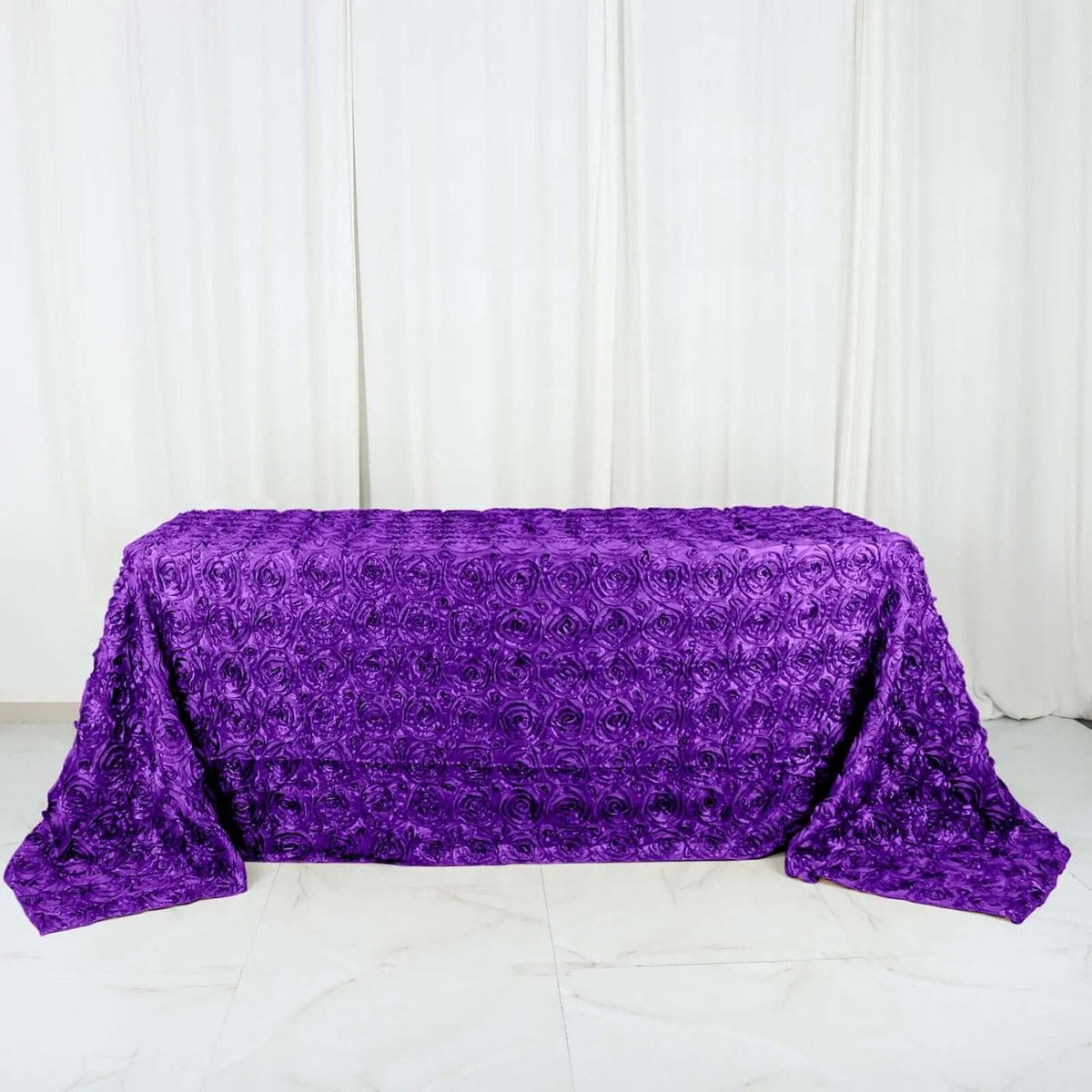 Efavormart 90"x132" Wholesale Rectangle Table Cover Purple Grandiose Rosette 3D Satin Tablecloth