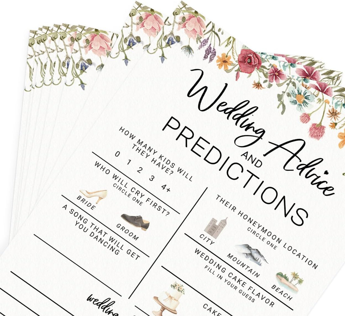 Printed Party Bridal Shower Game – Wedding Prediction Cards for Guests, Fun Advice and Guessing