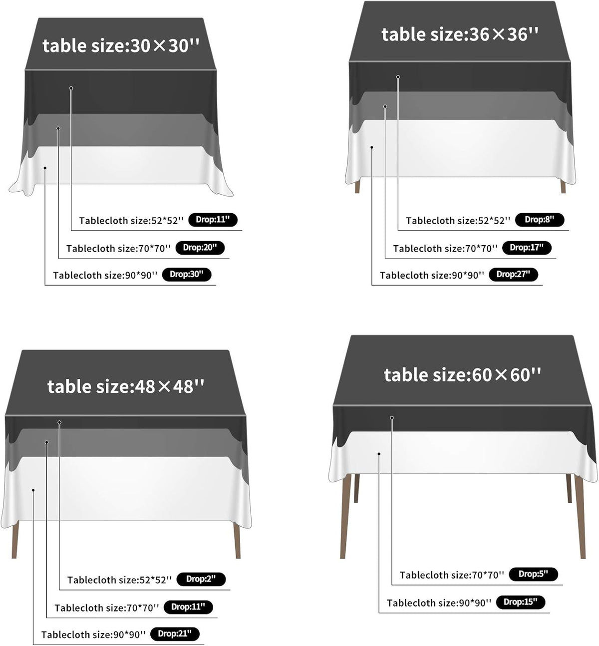 Ascoza 2pack 70x70 Inch Black Square in Polyester Fabric Tablecloth for Wedding,Banquet,Restaurant