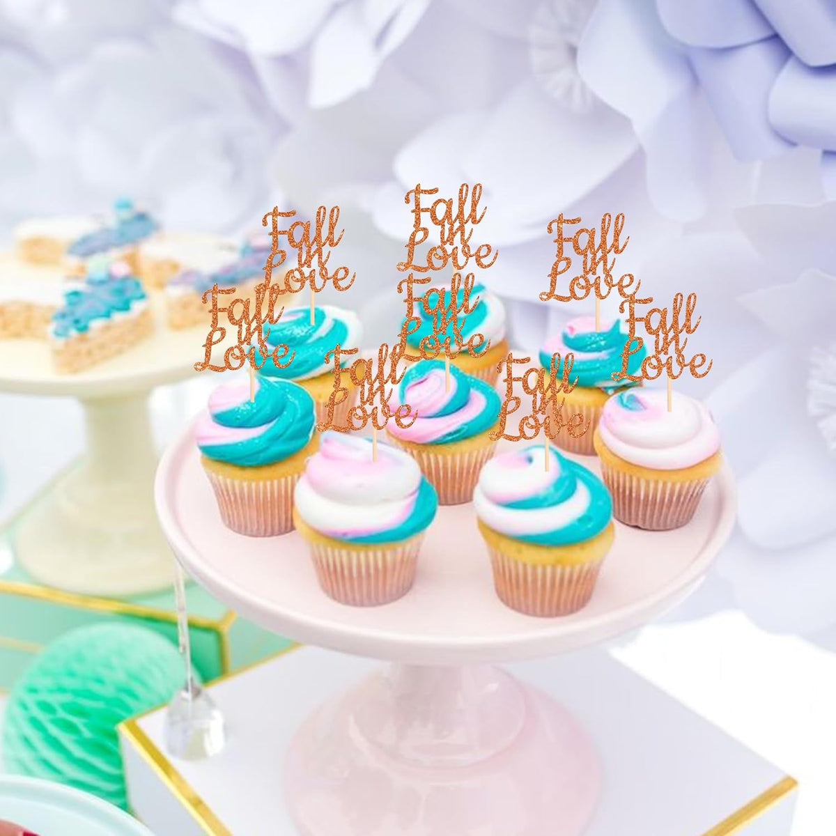 24 PCS Fall in Love Cupcake Toppers Glitter Fall Theme Bridal Shower Cupcake Picks for Autumn