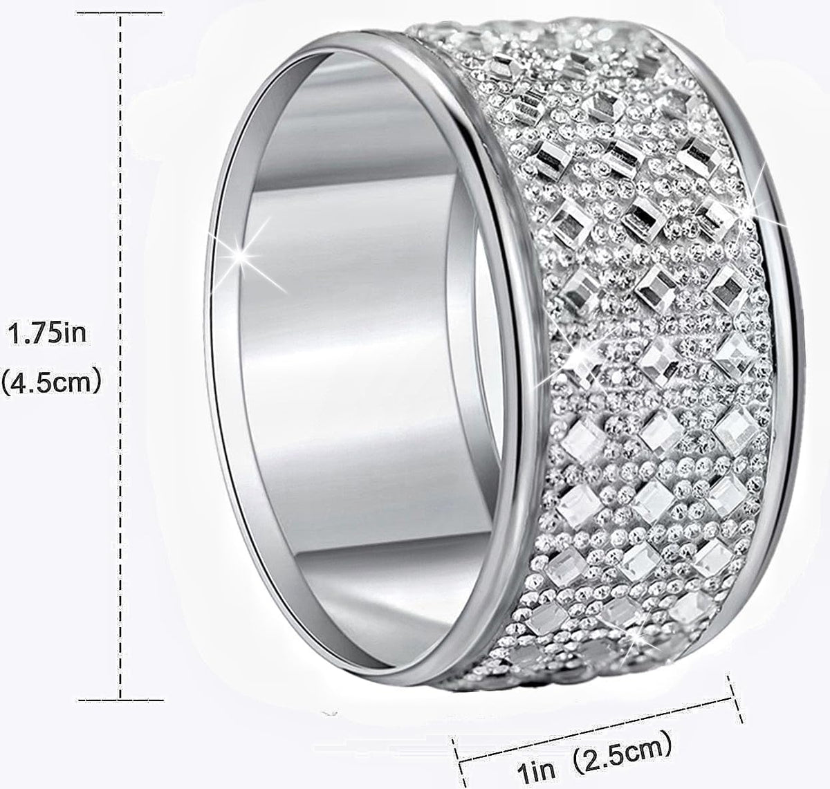 Silver Diamond Napkin Ring Set of 12 Rhinestone Crystal Glass Framed Napkin Holder for Table