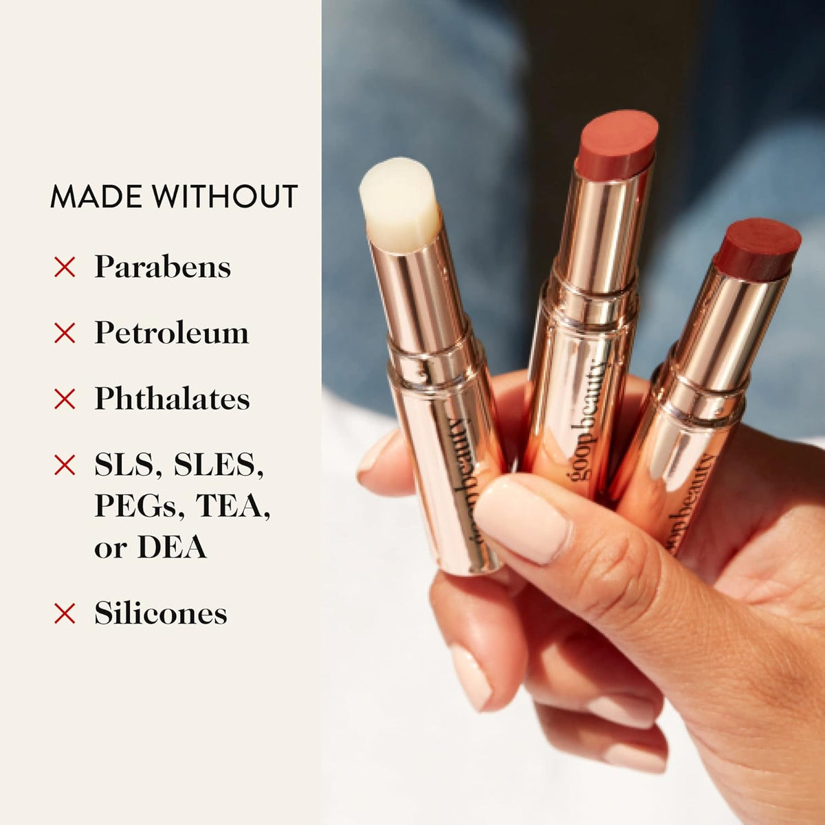 goop Beauty Lip Balm Trio | Clean Moisturizer for Chapped, Cracked & Dry Lips | Clear, Garnet, &