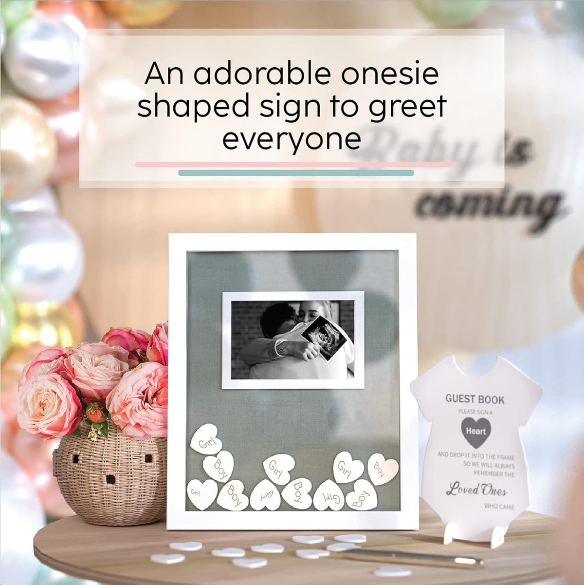 GLM Premium Baby Shower Guest Book with Welcome Sign & 50 Hearts - Perfect Keepsake Memory Book for