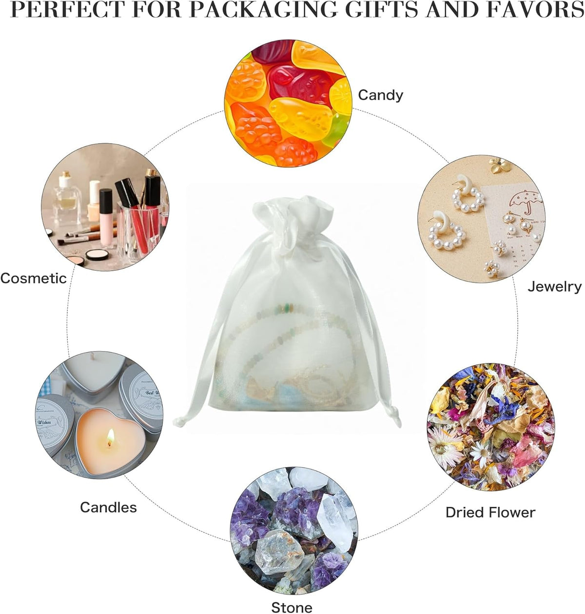 QIANF 20 Pcs White Small Organza Bags 4X6 inch for Wedding Favors with Drawstring, Mini Mesh Gift