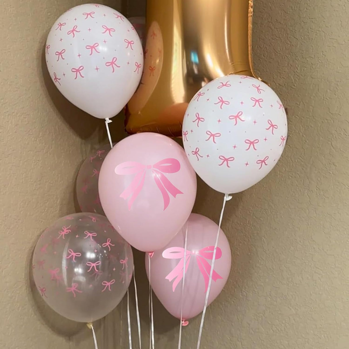Pink Bow Balloons, 35PCS Light Pastel Pink Clear White Bow Latex Balloon for Girls Women Wedding