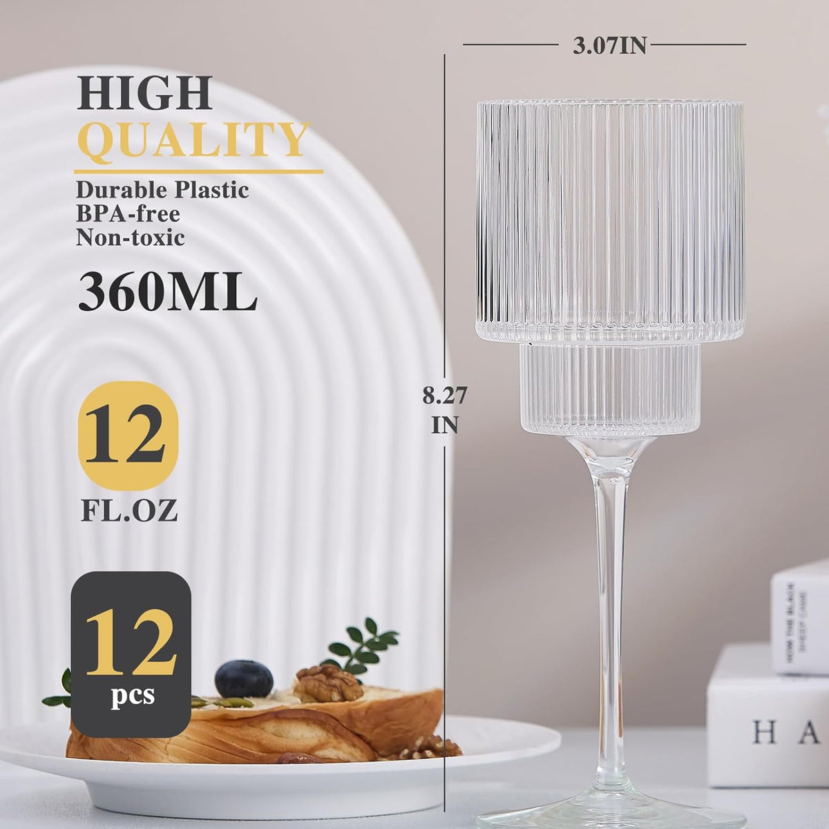 Plastic Goblets Wine Glasses - 12Oz Acrylic Wine Glasses Origami Unbreakable Clear Plastic Cocktail