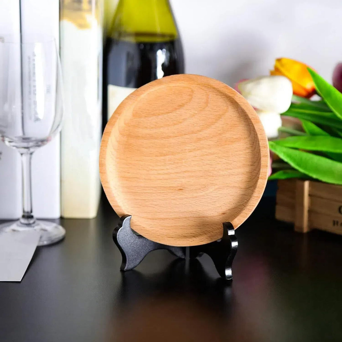 Tatuo 4 Packs Wooden Display Stand Decorative Plate Stands for Display Picture Frame Holder