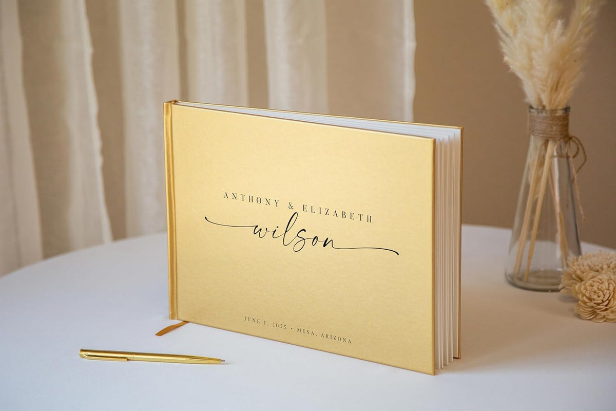 Personalized Guest Book - 11.5" x 8.5" Custom Bride & Groom Names with Bookmark and Hard Cover 140