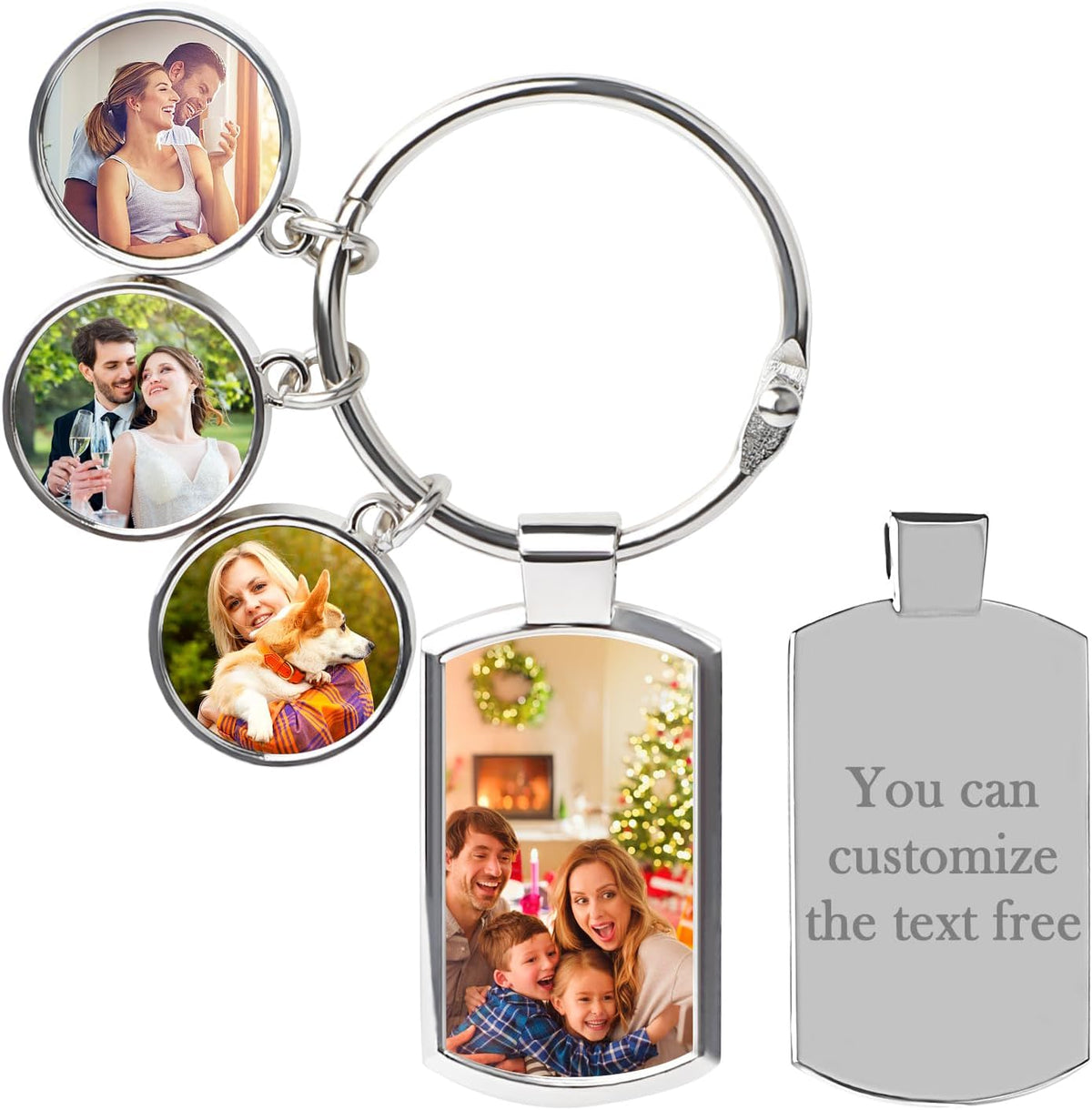 Double Side Custom Keychain with Picture Personalized Engraving Photo Text Customized Gifts for Men