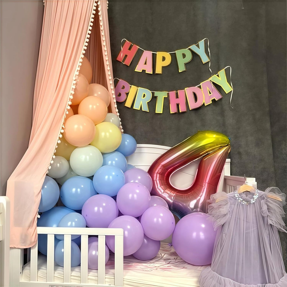 Pastel Rainbow Balloons, 60Pcs Colorful Macaron Pink Orange Yellow Green Blue Purple Balloons