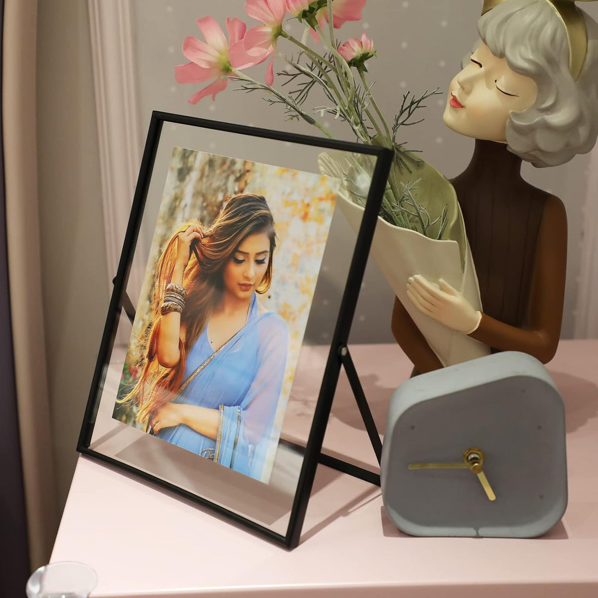 Black Floating Frame, 8"x10", Vertical, For Picture 7x9, 6x8, 5x7, Tabletop Shelf Photo Frame, For