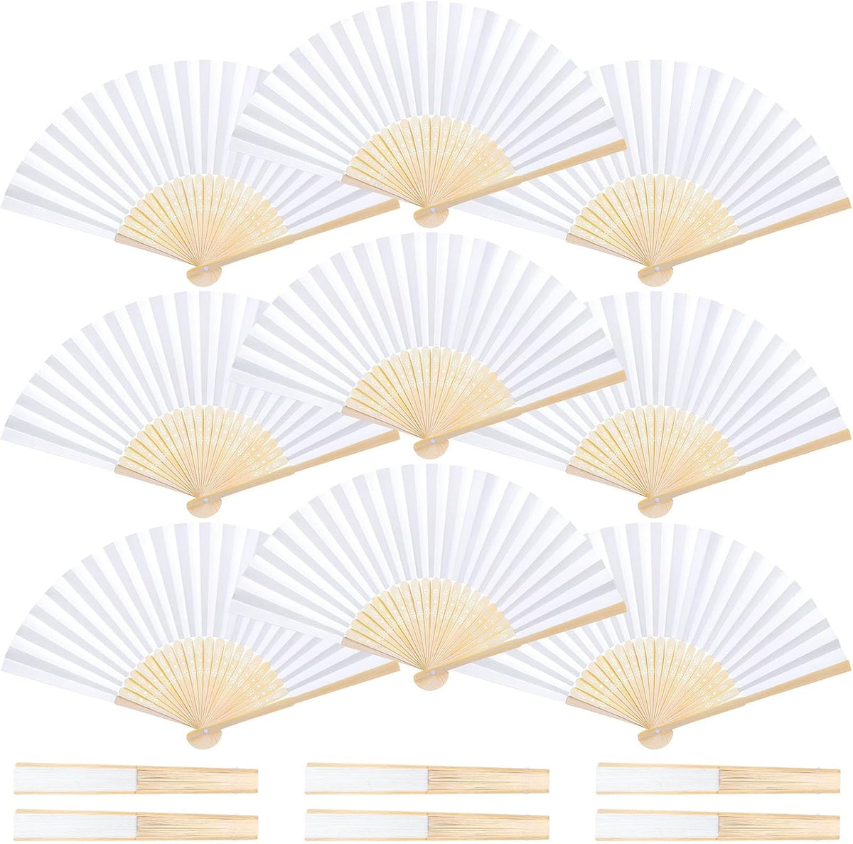 DomeStar 15 Pcs White Paper Fans Handheld – 8.3 Inch Foldable Hand Fan, Folding Fans Handheld for