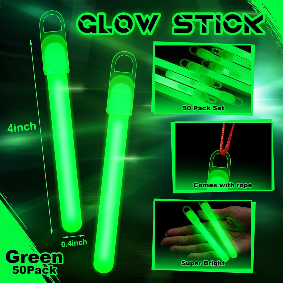 Lewtemi 50 Set 4'' Glow Sticks Bulk, Hallowee Glow in The Dark Party Supplies, Emergency Light