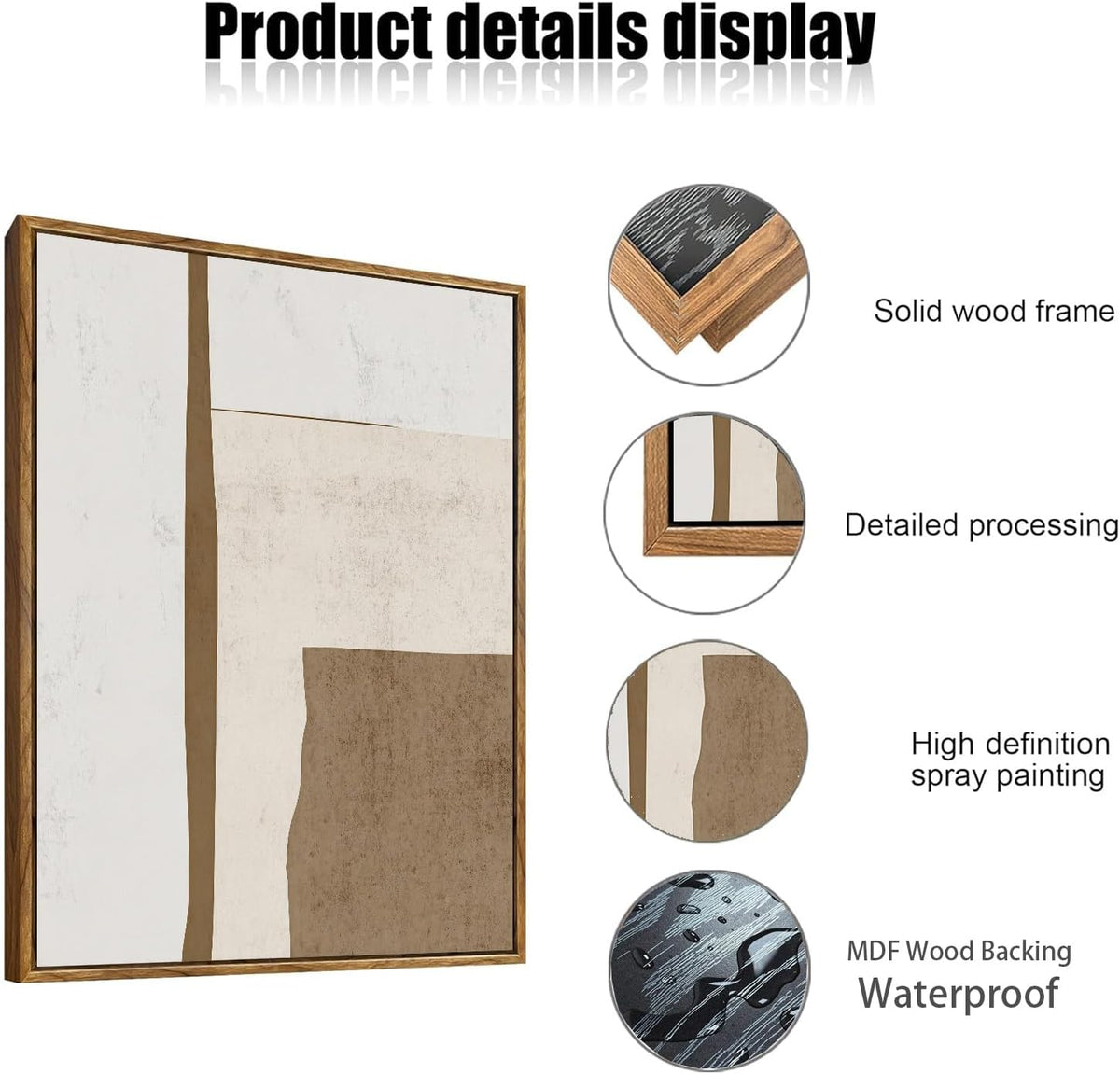 myusuar 3 Piece Large Modern Abstract Canvas Framed Wall Art For Living Room, Brown And Beige Block