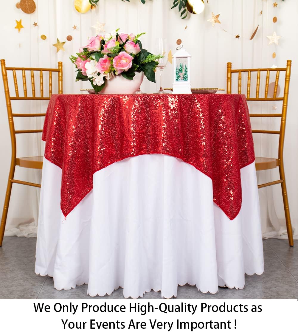 ShinyBeauty Small Tablecloth Square 36x36-Inch Red Sequin Tablecloth Glitter Table Cover Overlay