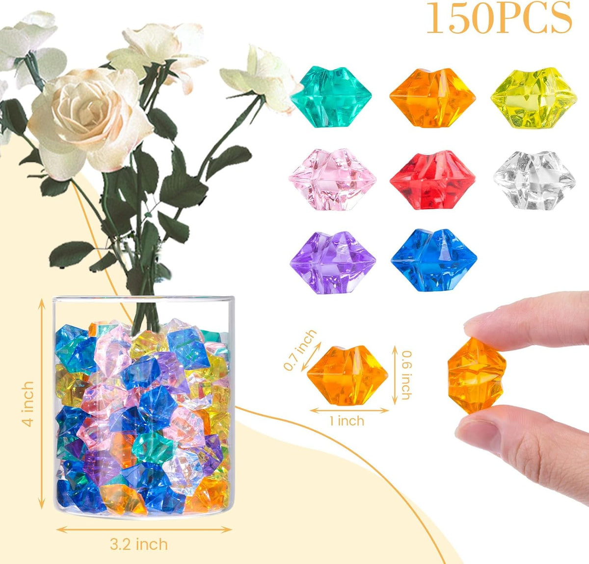 DomeStar 150Pcs Multicolored Fake Gems, Crushed Ice Rocks Fake Gemstones Plastic Crystals for