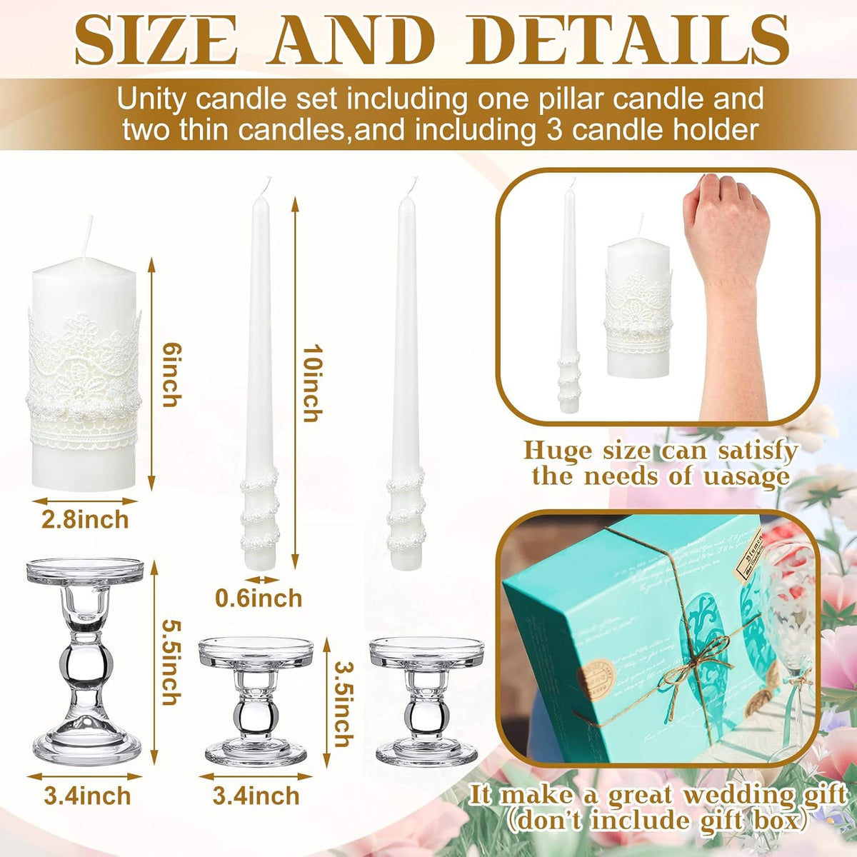 Irenare Unity Candles with Holder for Wedding Ceremony Wedding Decortions Accessories Glass Candle