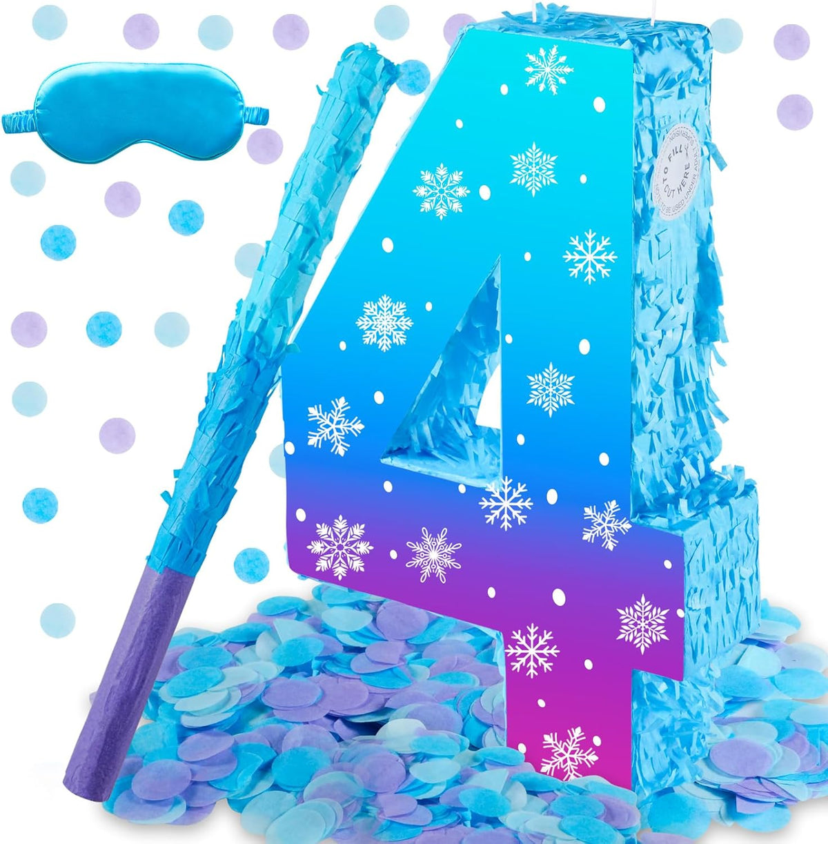 Snowflake Birthday Decorations, Winter Ice Snowflake Number 3 Pinata with Stick Blindfold and