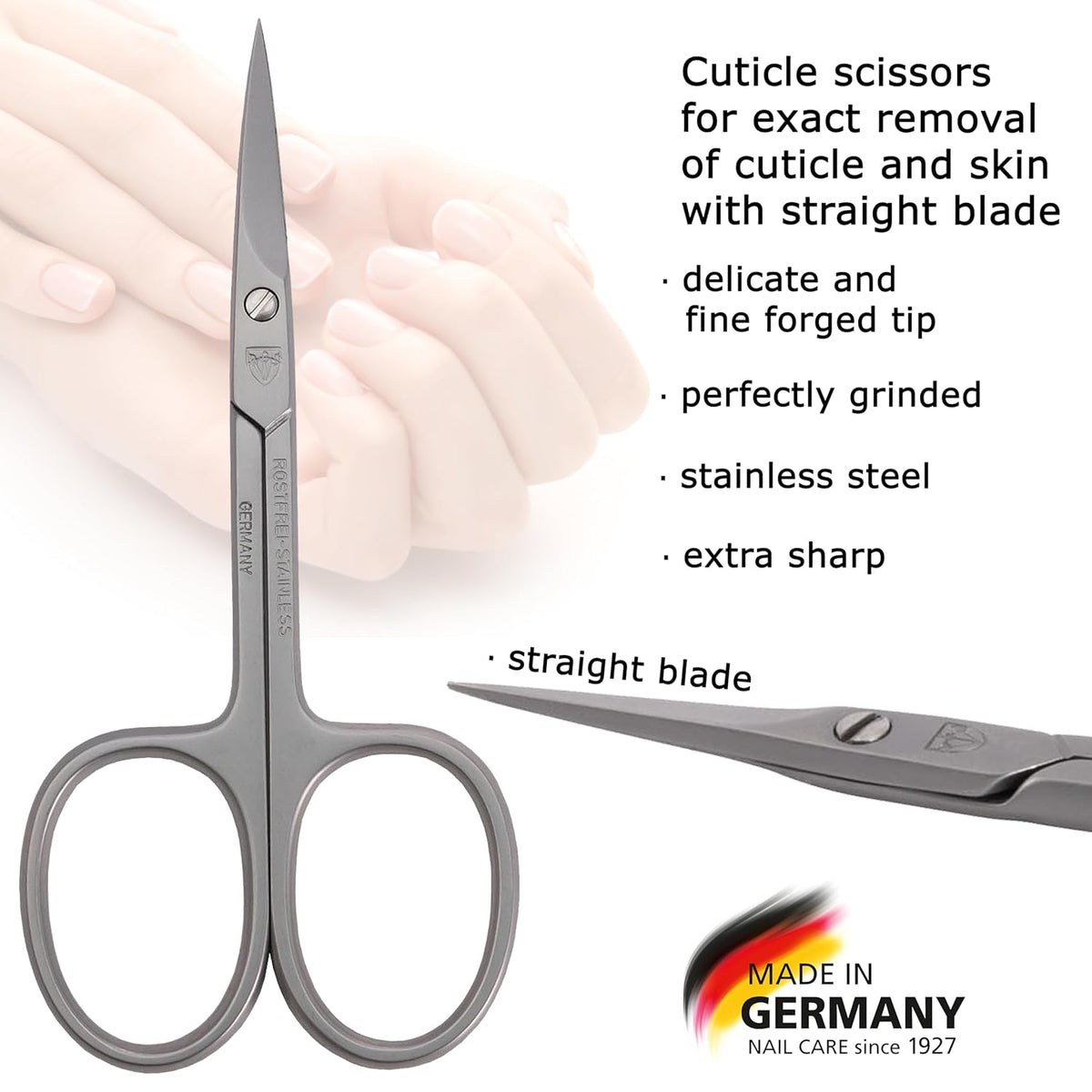 3 Swords Germany - brand quality STAINLESS STEEL INOX STRAIGHT CUTICLE SCISSORS (1 PIECE) with case