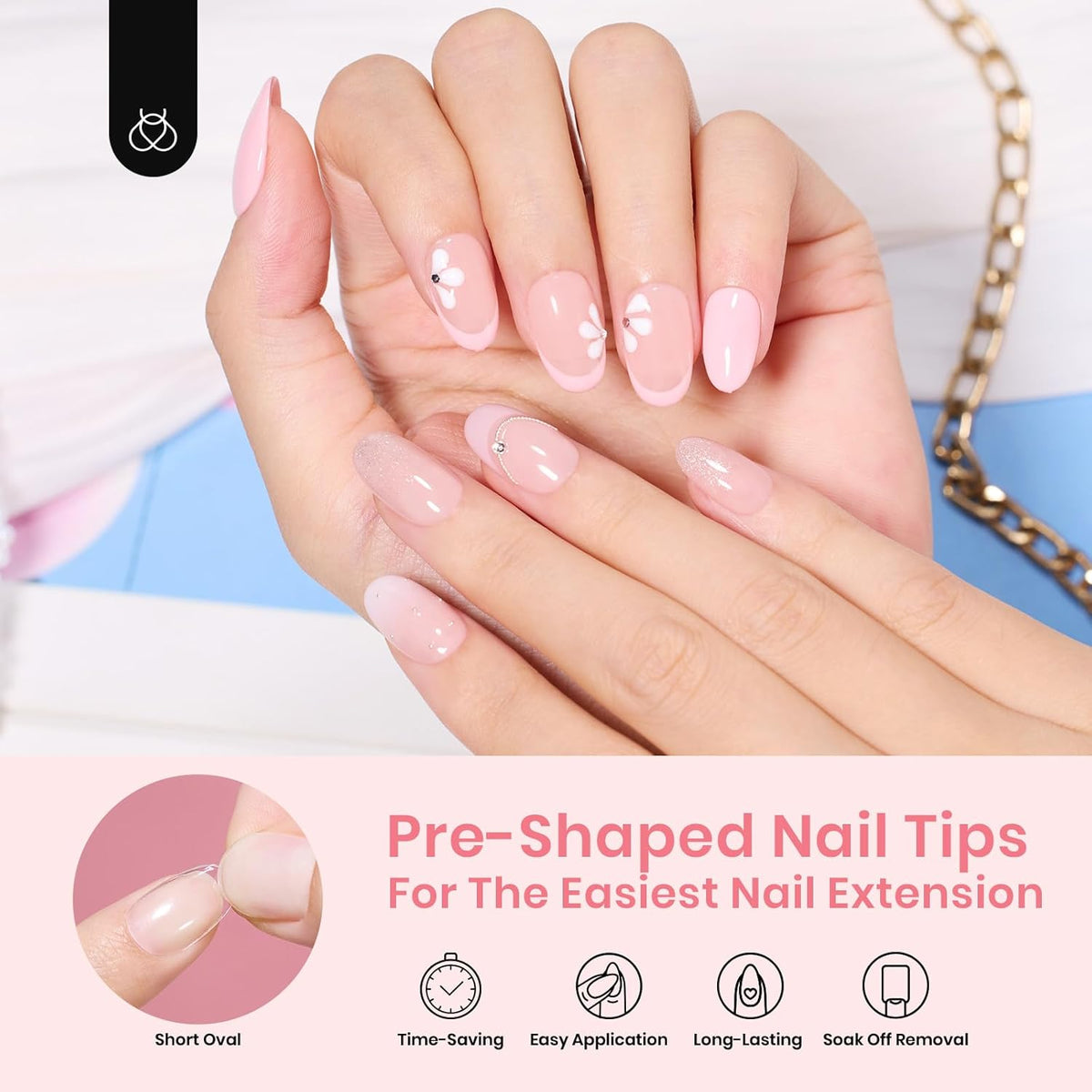 Beetles Gel Nail Tips 288Pcs Pre-Shaped Short Oval Fake Nails Gelly Tips Clear Press on Nail Tips