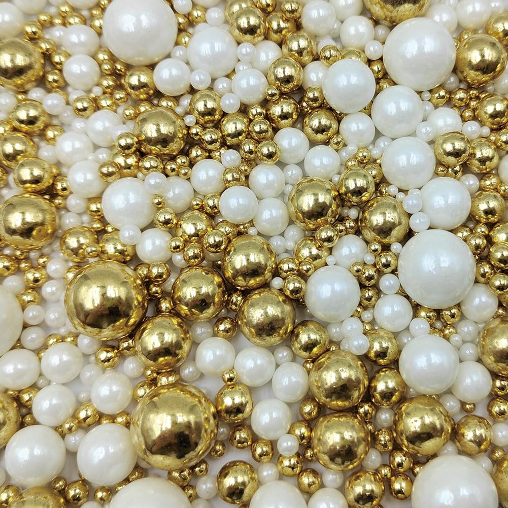 Edible White Gold Sugar Pearls Candy Sprinkles 120G/ 4.23Ounce Baking Cake Sprinkles Cupcake and