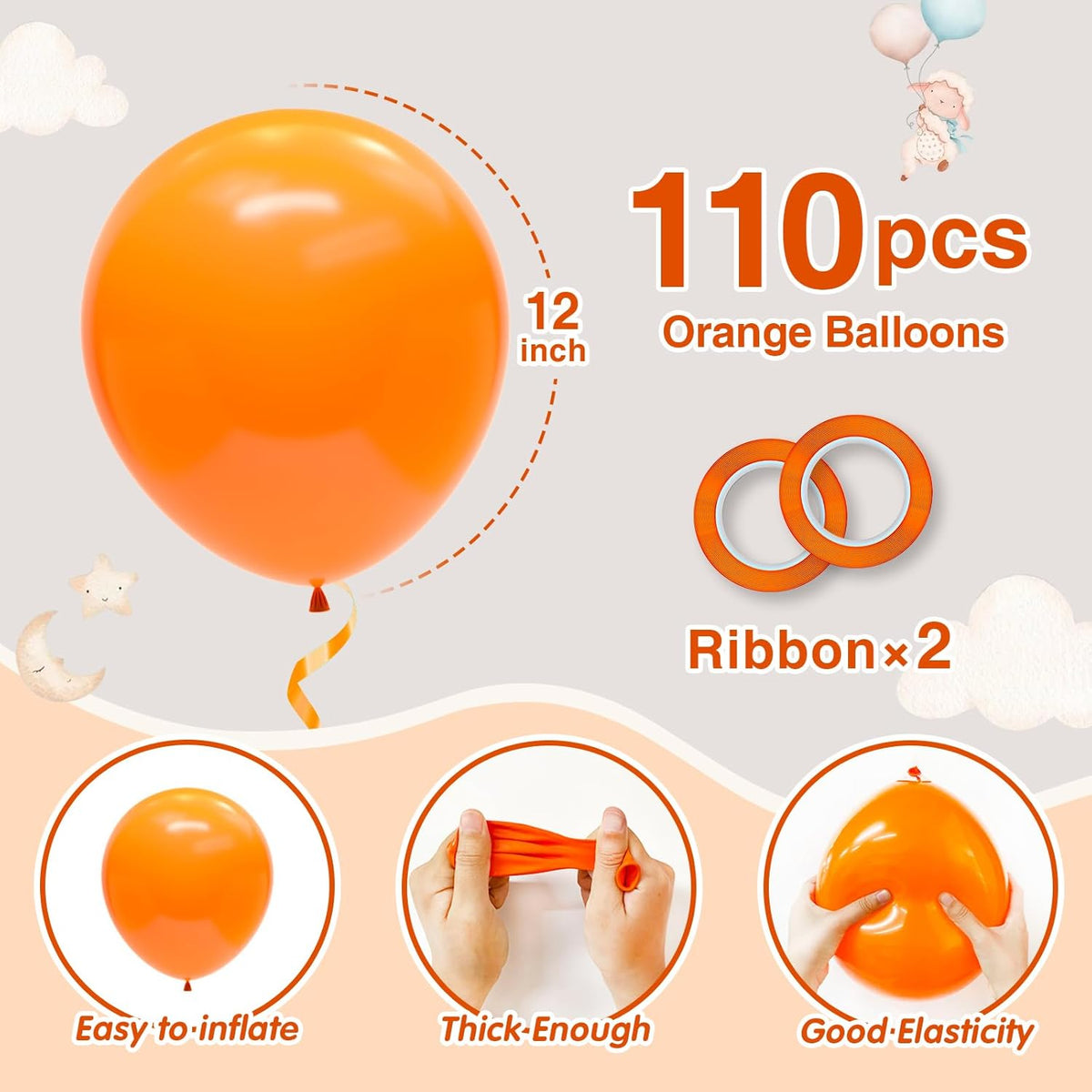 110pcs Orange Balloons 12 Inch Latex Balloon Arch Kit for Birthday Baby Shower Anniversary