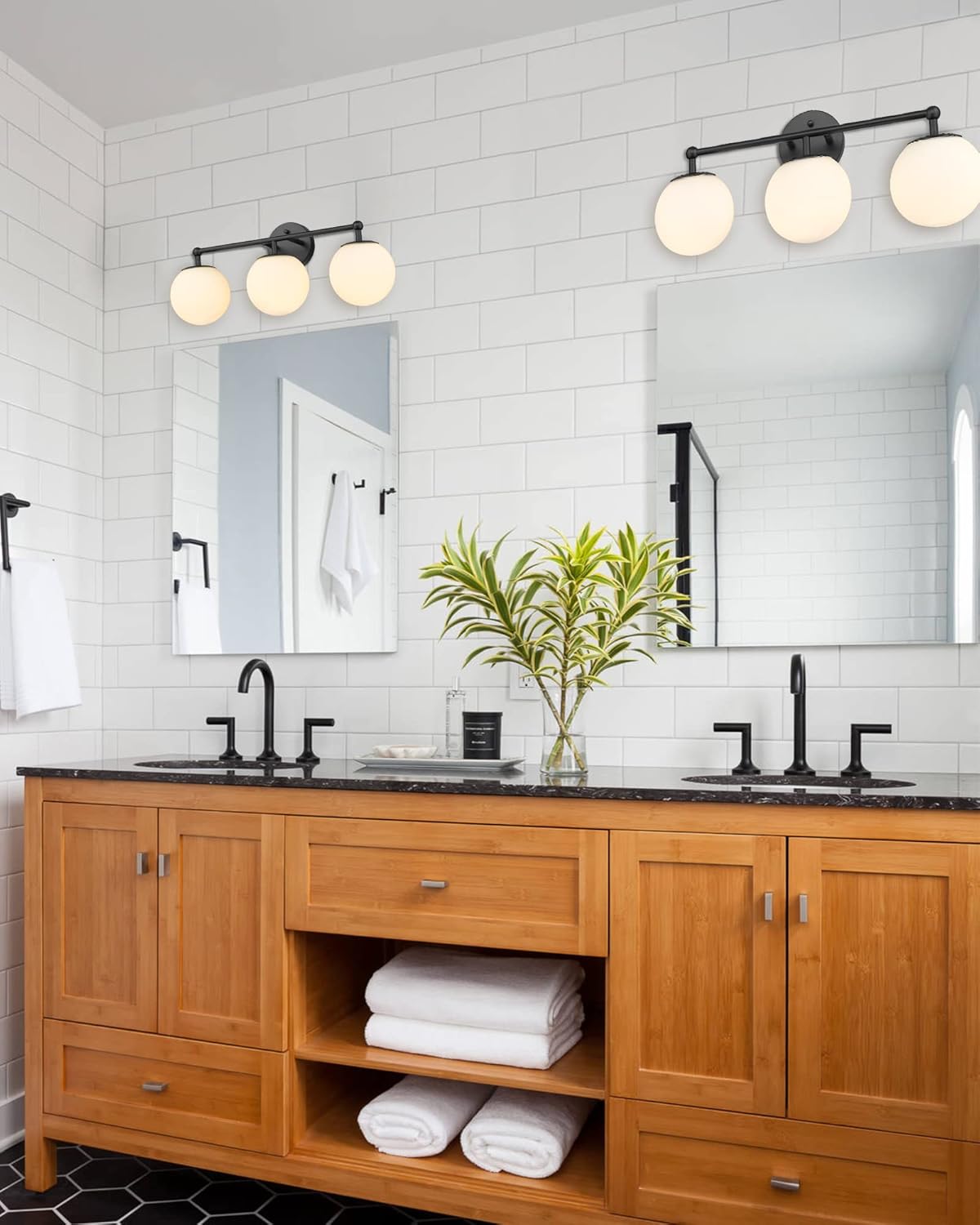 Black Vanity Lights for Bathroom, Farmhouse Bathroom Light Fixtures 3-Light Over Mirror with Milky