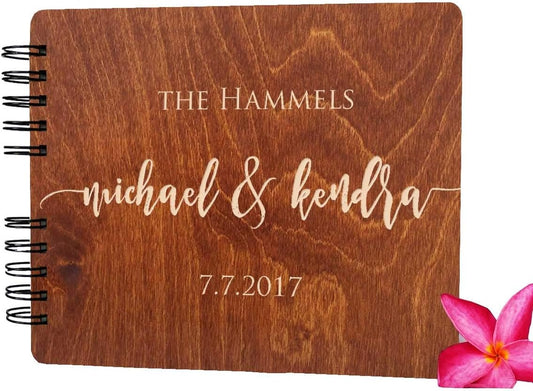 Wooden Wedding Guest Books Personalized (11"x8.5", Oak Wood Stain) Rustic Charm Custom Wedding