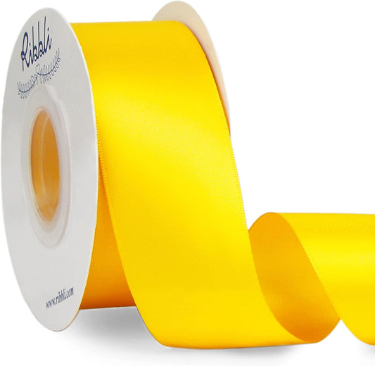 Ribbli Maize Yellow Double Faced Satin Ribbon,1-1/2” x Continuous 25 Yards,Use for Bows