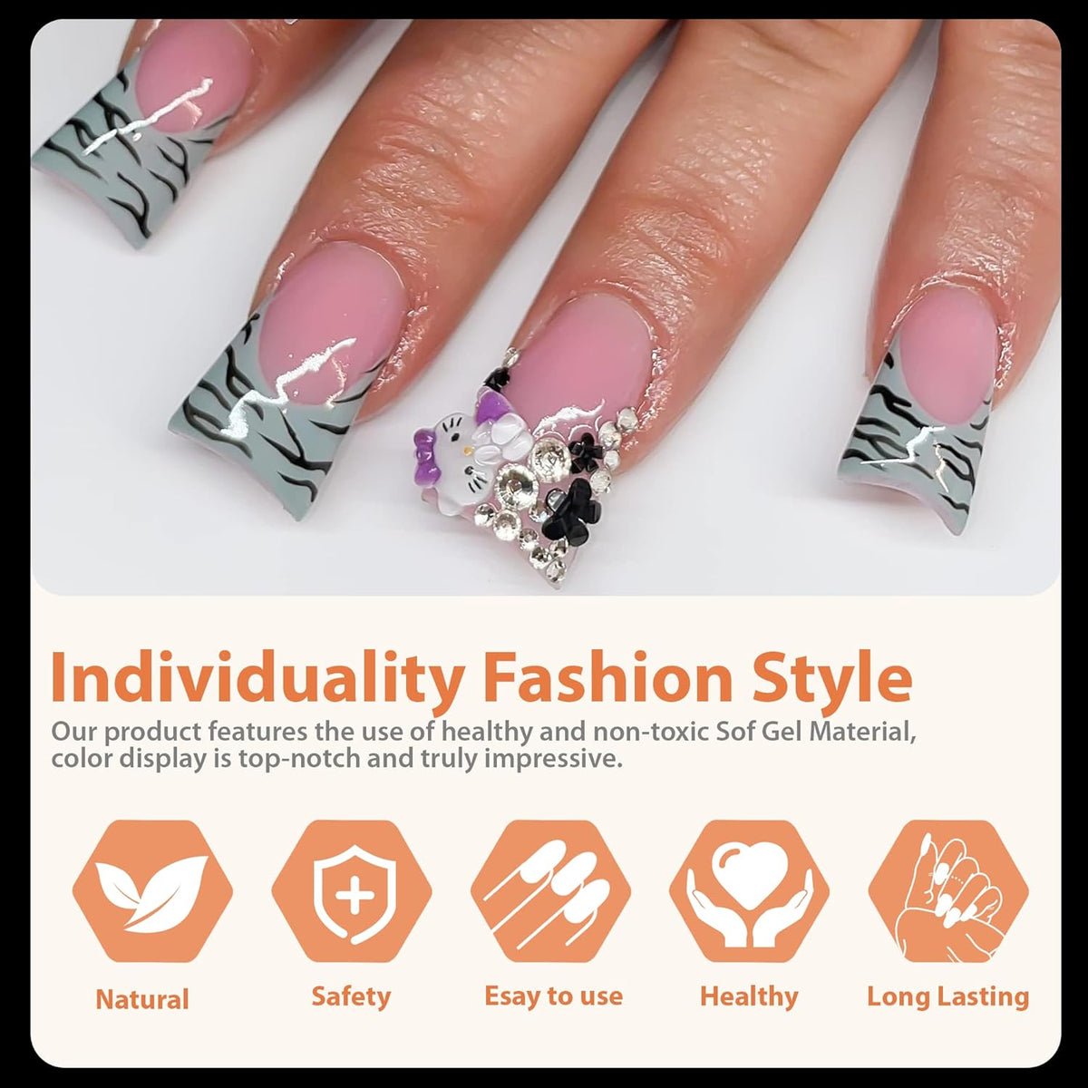 UNA GELLA Duck Fake Nail Tips 504 PCS Clear Soft Gel Short Half Cover Nail Tips Curved for Nail