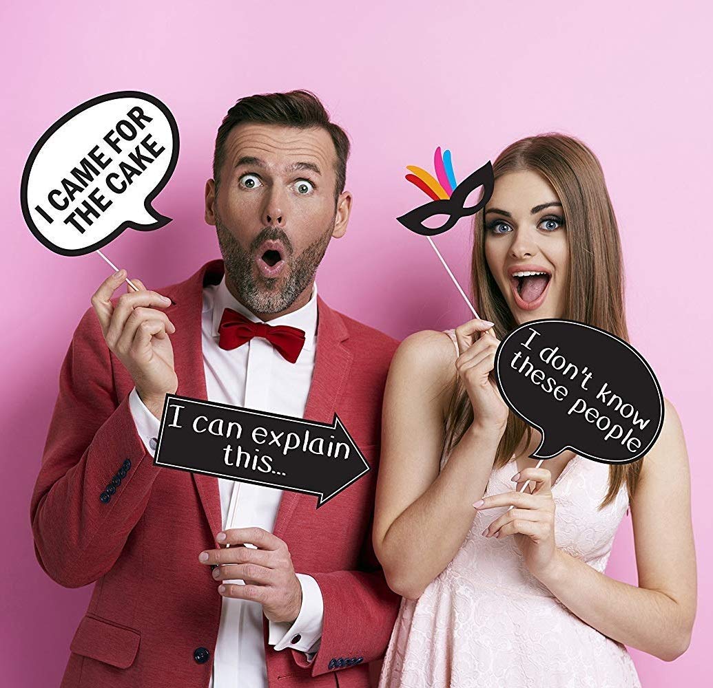 Funny Birthday Photo Booth Props - 47 Pieces - Funny Birthday Party Supplies for Him or Her - Photo
