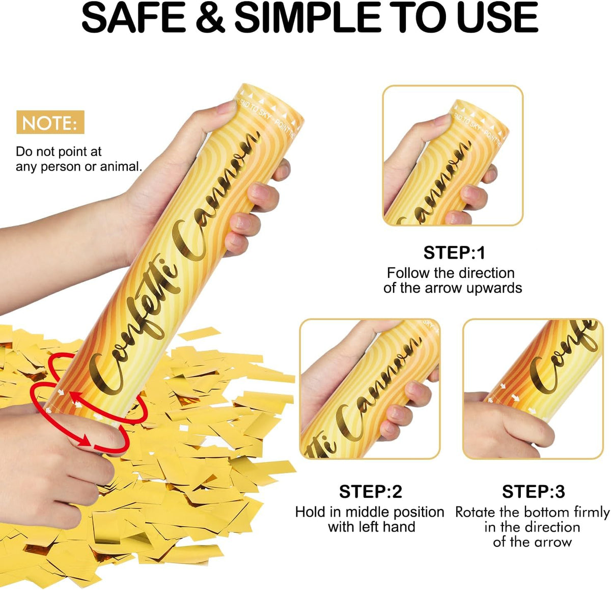6 Pack Gold Confetti Cannon, Confetti Poppers,12 Inch Party Poppers Shooters for Birthdays