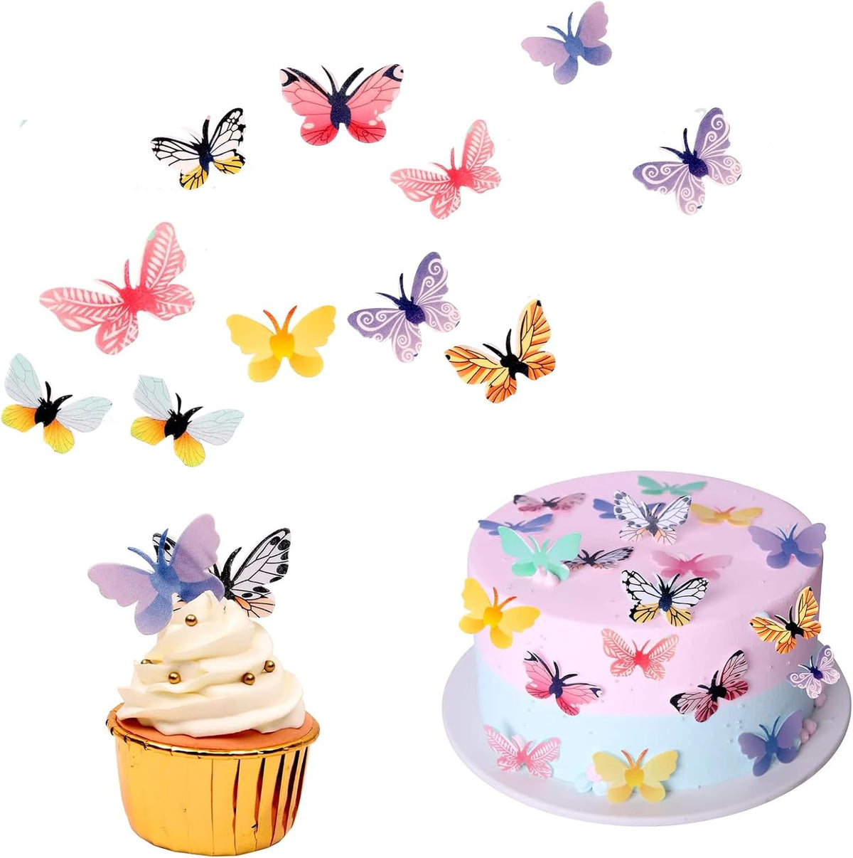 YOcity 72Pcs Edible Butterflies Cake Toppers Edible Butterfly Cupcake Toppers Wafer Paper