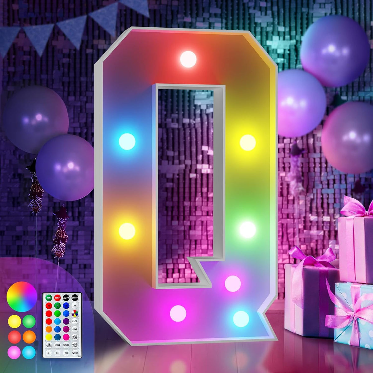 imprsv 3FT Colorful Marquee Light Up Letters Q, 18 Colors Light Up Sign Alphabet Sign with Remote