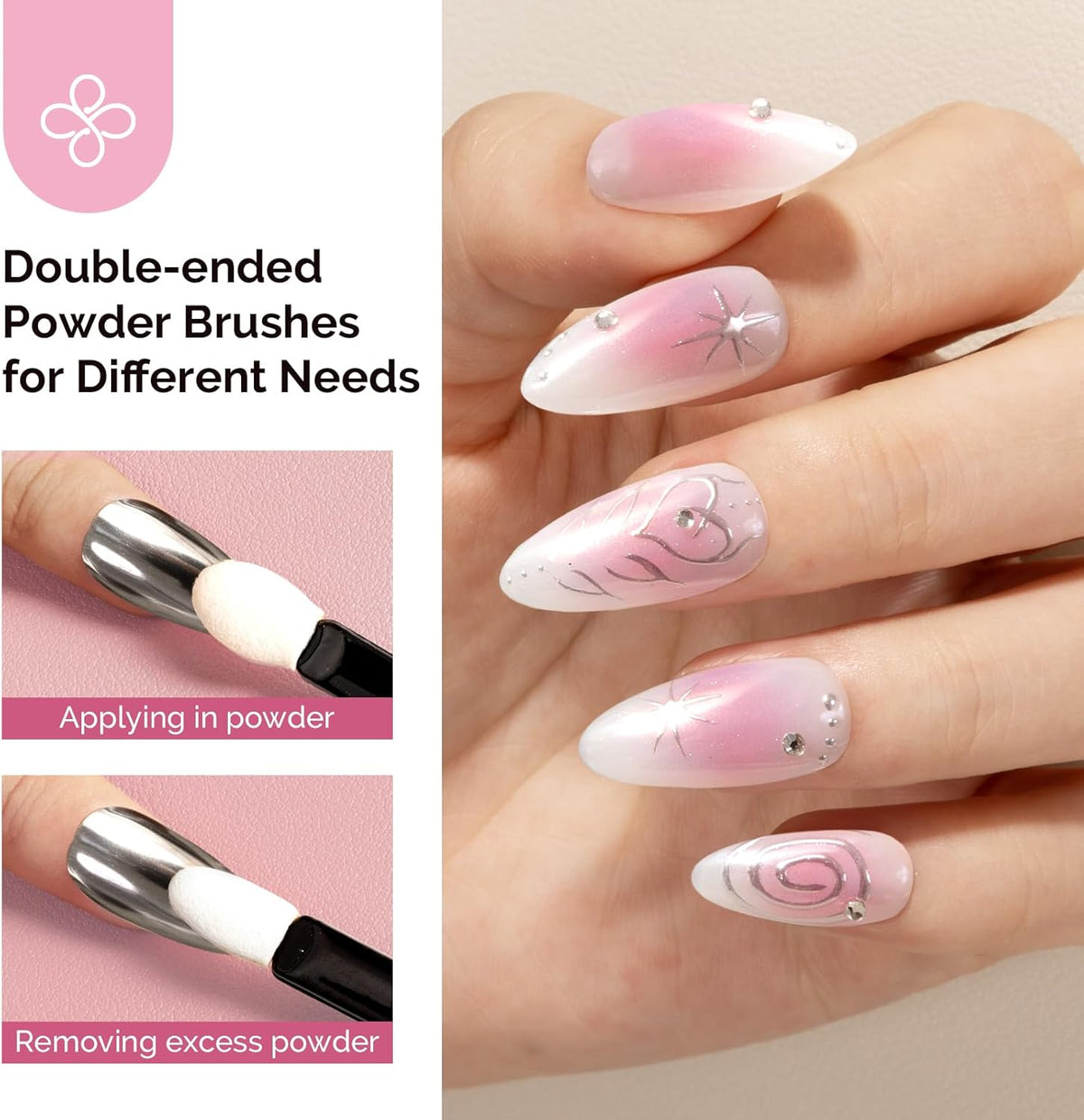 MelodySusie 4Pcs Chrome Nail Powder for Gel Nails, Aurora Fine Glitter Powder Mirror Effect Pigment