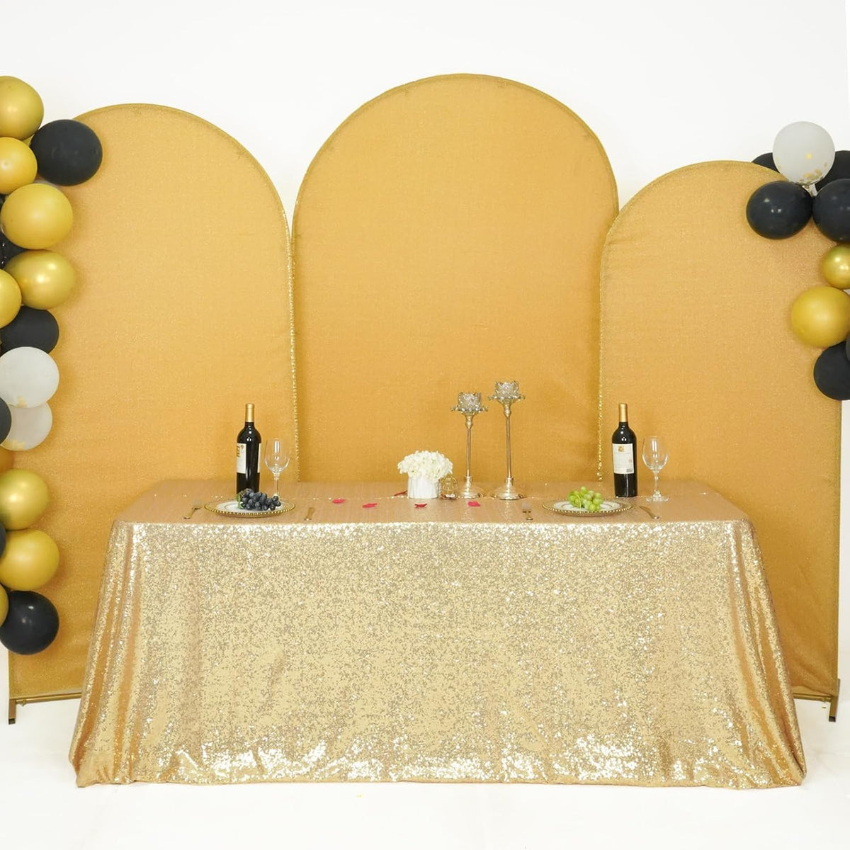 SquarePie Sequin Tablecloth 90 x 132 Inch Light Gold Sparkly Table Cloth for Wedding Party