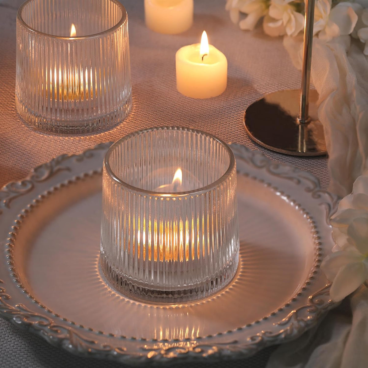 DARJEN Clear Ribbed Tealight Votive Candle Holders- 6Pack Glass Candle Holders for Table