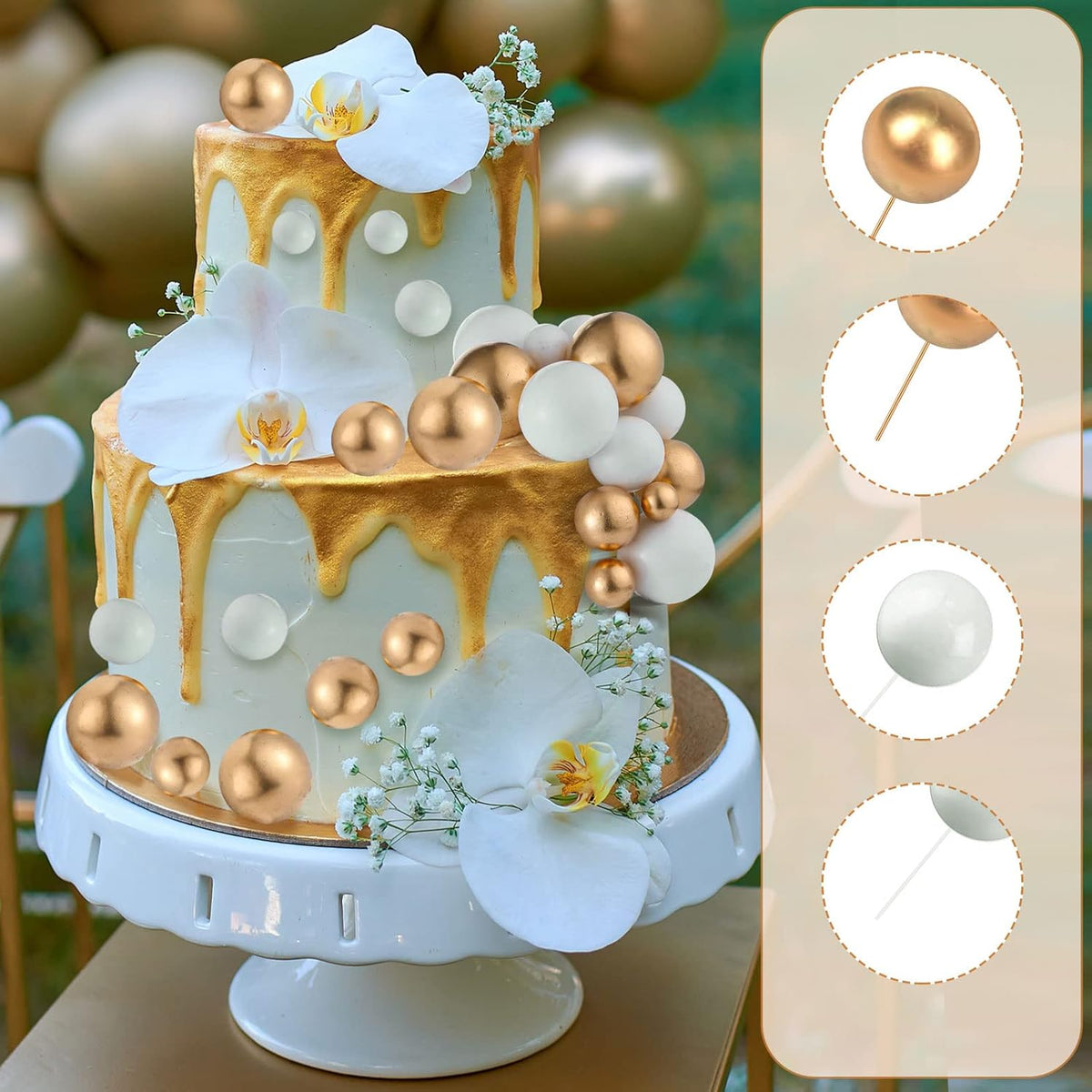 108 Pcs Balls Cake Topper DIY Cupcake Insert Foam Balloons for Cake Baking Wedding Anniversary