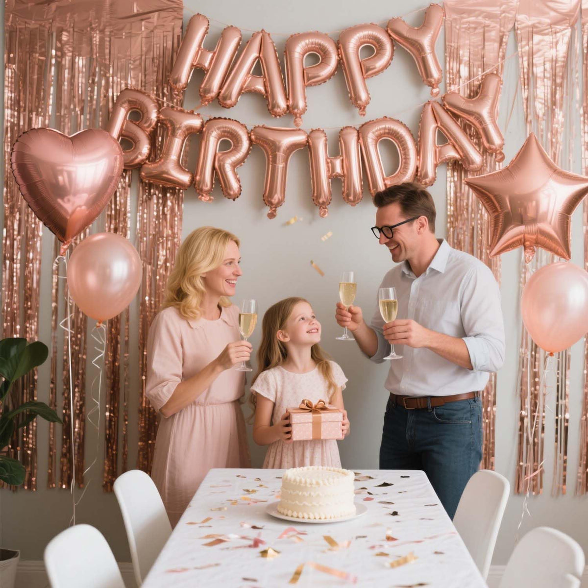 29 Pcs Rose Gold Birthday Party Decorations - Happy Birthday Balloons Banner, Heart & Star Foil