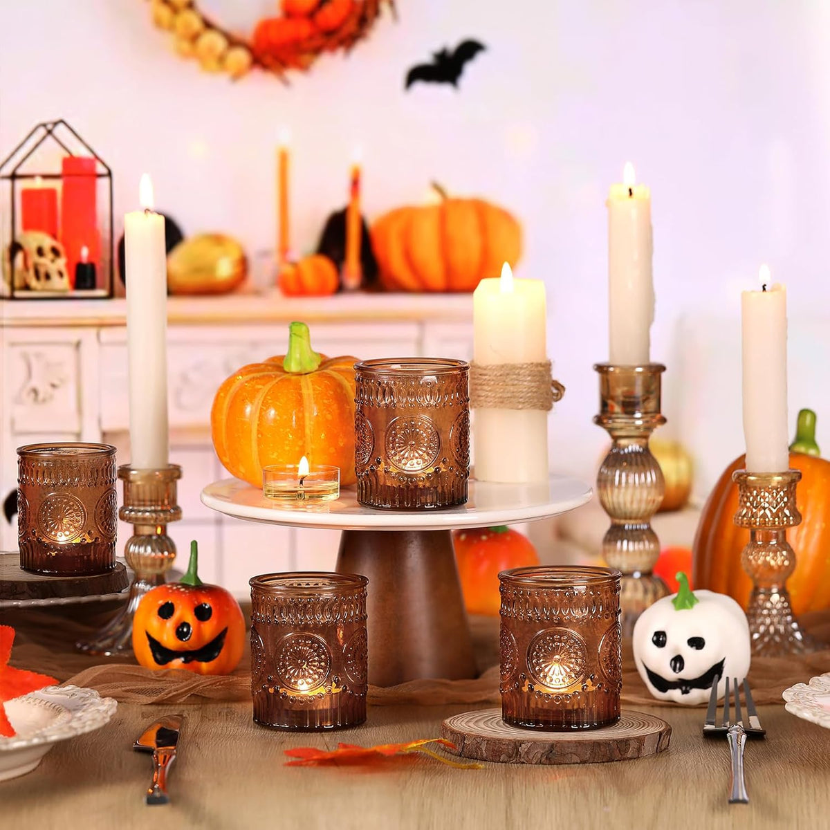 DARJEN Amber Votive Candle Holders Set of 36- Glass Candle Holders Bulk for Flameless LED Tea