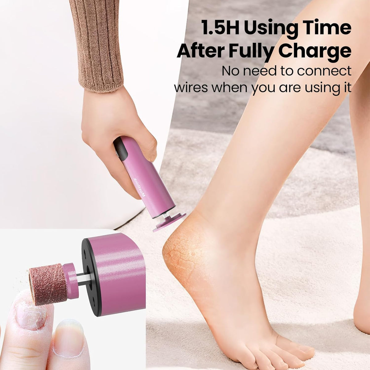 Electric Foot Callus Remover, 2 in 1 | 6 Speed Adjustable Foot File Nail Grinder with Sandpaper