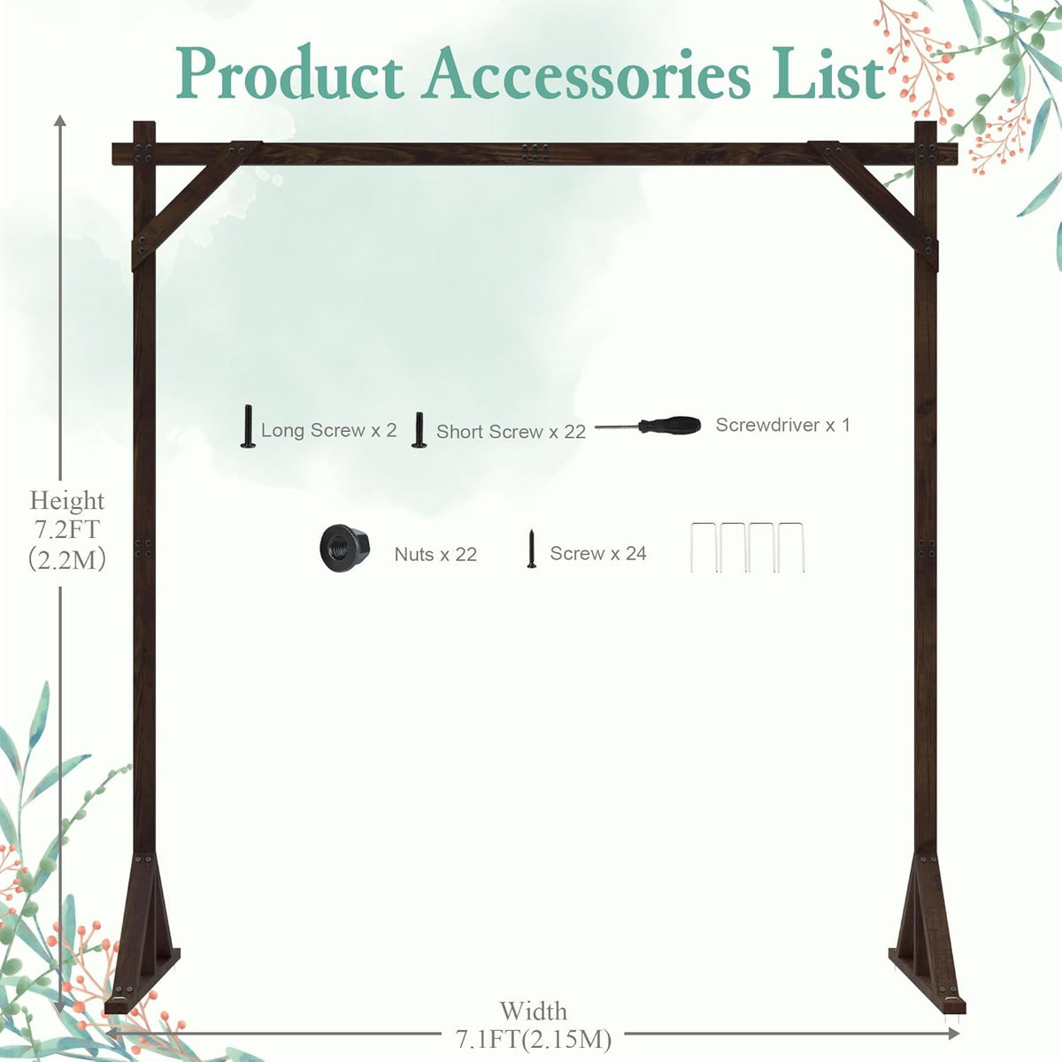 7.2FT Wooden Wedding Arch Square Wood Arches Arbor Backdrop Stand for Ceremony Indoor Outdoor