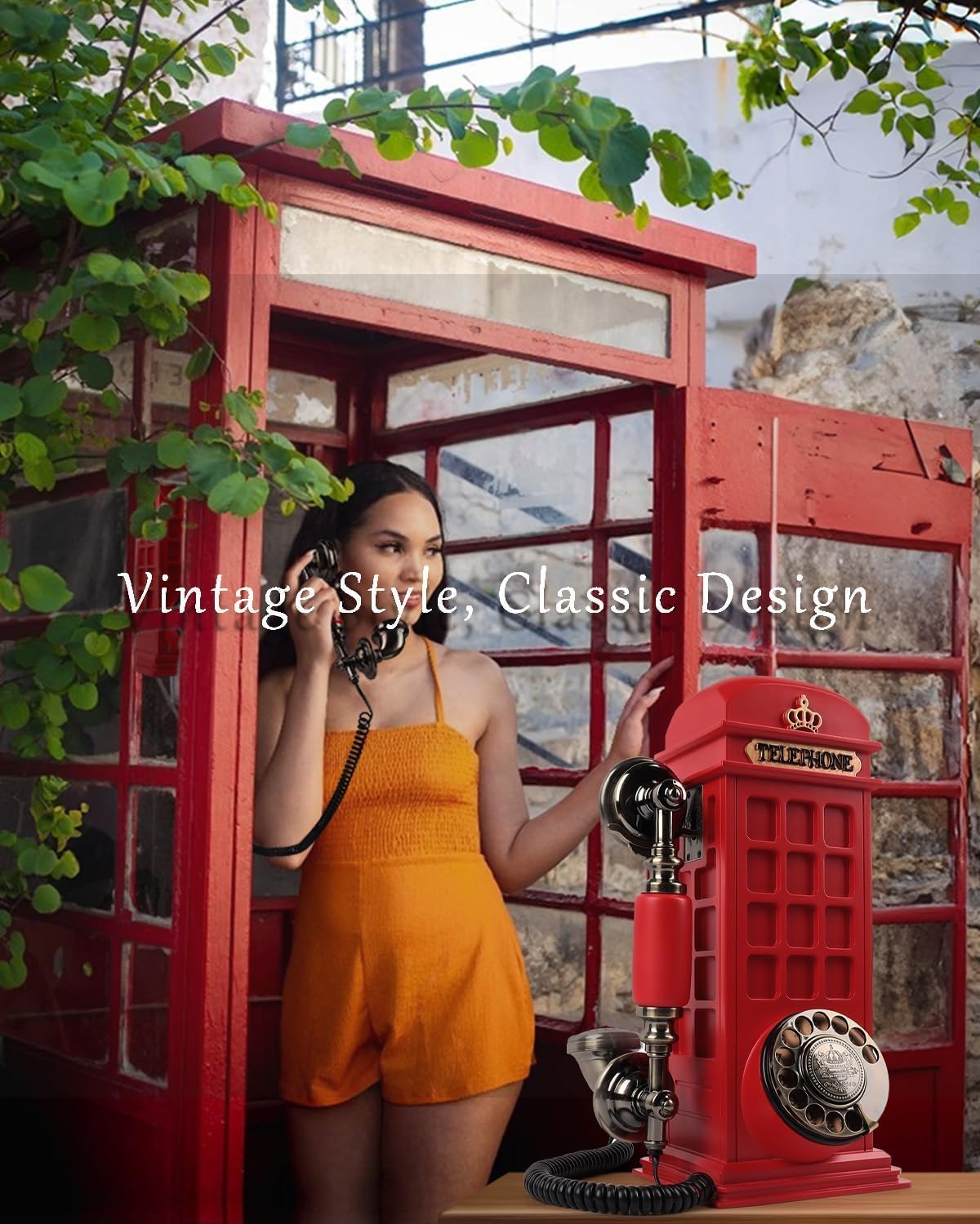 Audio Guest Book Wedding Phone with Vintage Phone Booth Design, Record Customized Audio Message
