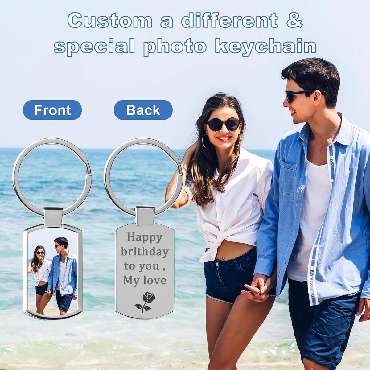 Double Side Custom Keychain with Picture Personalized Engraving Photo Text Customized Gifts for Men