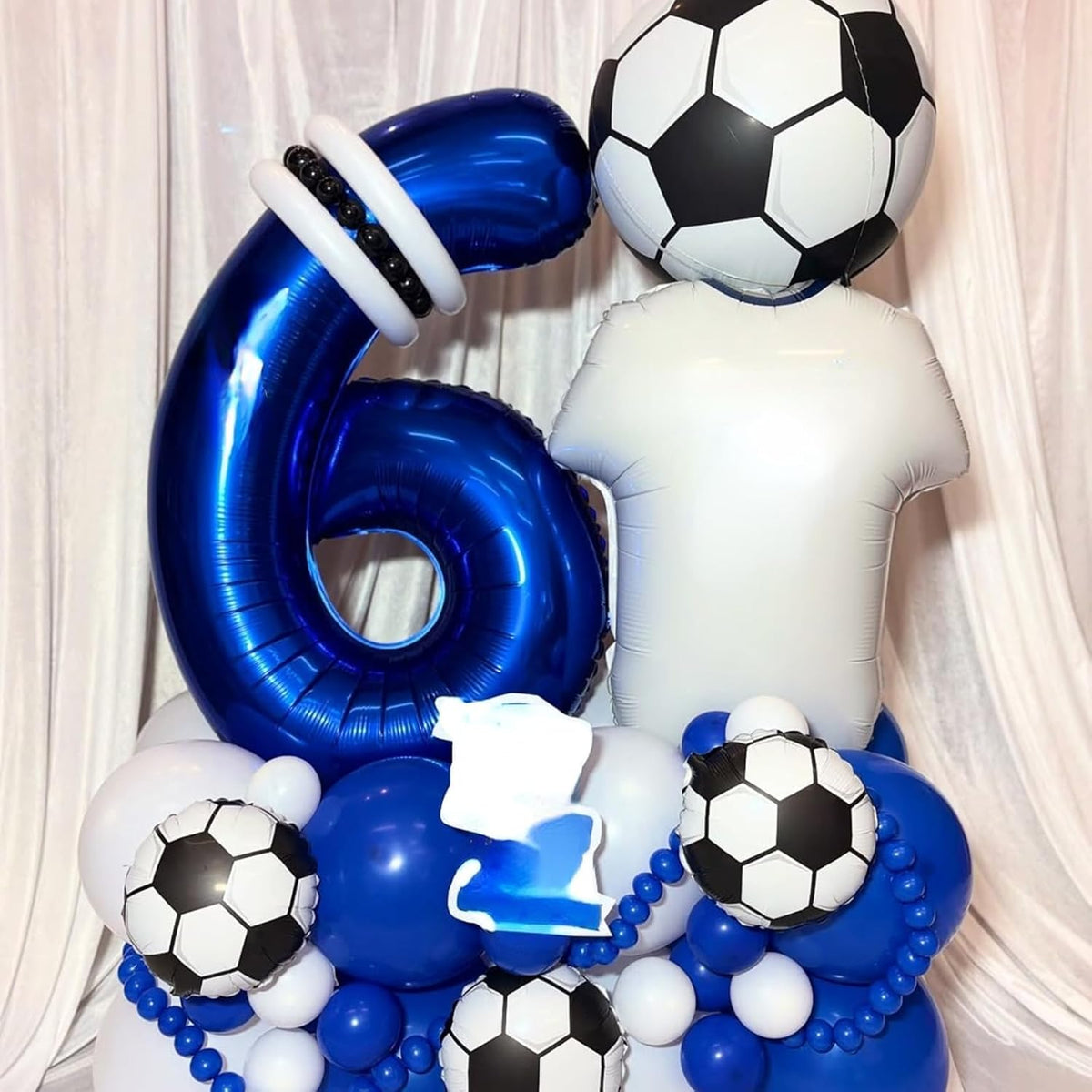 Soccer Balloons, Metallic Blue Silver Balloons with 18 Inch Soccer Ball Foil Print Balloon for